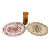 VTG Oval Plates and Glass Flower Vase 7'