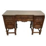 Feudal Oak Spanish Revival Style Carved Oak Desk
