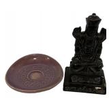Party Lite Plate and Asian Statue 9'