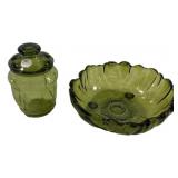 Indiana Glass Green Bowl and Canister