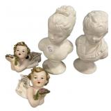 Lefton Cherubs and Ceramic Bust 9'