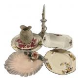 Porcelain Assorted Plates, Bowls, and Vase
