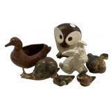 Ceramic Animals Owl, Ducks, Snail
