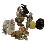 Ceramic Trinkets Figurines, Vase, and Rooster
