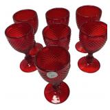 Red Diamond Point Glass Goblets Set of 7