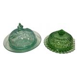 Green Depression Glass Butter Dishes Pair