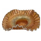 Marigold Carnival Glass Ruffled Bowl