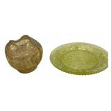 Amber Glass Vase & Green Glass Plate