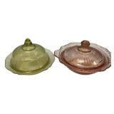 Depression Glass Covered Dishes Pair