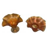 Marigold Carnival Glass Ruffled Compote
