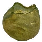 Green Textured Art Glass Pinched Vase