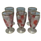 Set of 6 Gold Rim Floral Glasses