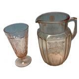 Pink Depression Glass Pitcher & Goblet