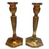 Pair Marigold Carnival Glass Candlesticks