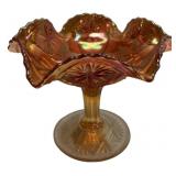Marigold Carnival Glass Ruffled Compote