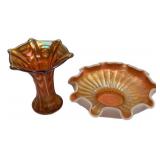 Carnival Glass Vase & Ruffled Bowl Set