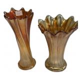 Pair Marigold Carnival Glass Vases