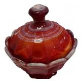 Red Slag Glass Covered Candy Dish