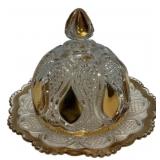 EAPG Gold Trim Covered Butter Dish
