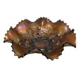 Carnival Glass Ruffled Bowl Strawberry