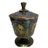 Carnival Glass Covered Candy Dish