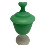 Green Satin Glass Lidded Candy Dish