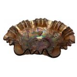 Carnival Glass Grape Ruffled Bowl