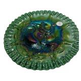 Green Carnival Glass Bird Plate