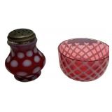 Cranberry Glass Shaker & Bowl Set