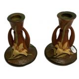Roseville Zephyr Lily Candleholders Pair
