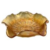 Marigold Carnival Glass Ruffled Bowl
