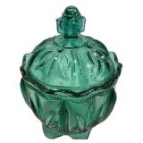 Green Pressed Glass Covered Candy Dish