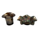 Carnival Glass Hat Vase & Ruffled Bowl