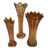 Marigold Carnival Glass Vases Set of 3