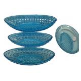 Blue Pressed Glass Oval Bread Baskets