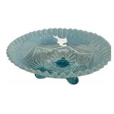 Blue Opalescent Glass Footed Bowl
