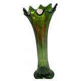 Green Iridescent Carnival Glass Vase