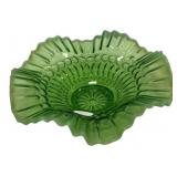 Green Pressed Glass Ruffled Edge Bowl
