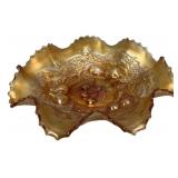 Carnival Glass Ruffled Bowl Fruit Motif