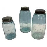 Antique Blue Glass Mason Jars Set of 3