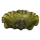 Green Carnival Glass Ruffled Fish Bowl