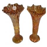 Pair Carnival Glass Tree Trunk Vases