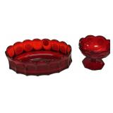 Ruby Red Coin Glass Bowl & Compote Set