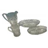 Pressed Glass Pitcher Creamer & Bowls