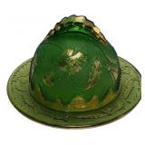 Green Glass Gold Gilt Butter Dish