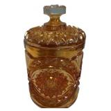 Amber Carnival Glass Covered Biscuit Jar