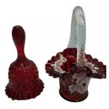 Fenton Ruby Red Glass Bell & Basket