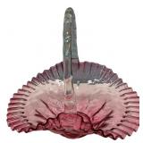 Cranberry Glass Ruffled Edge Basket