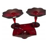 Ruby Red Glass Compotes & Bowl Set