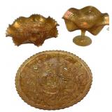 Marigold Carnival Glass 3-Piece Lot